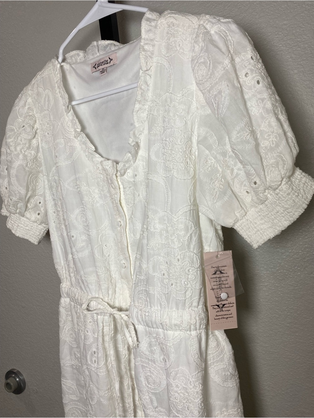 Nanette Lepore White embroidered Eyelet Midi Dress with Tie Waist - Picture 3 of 6